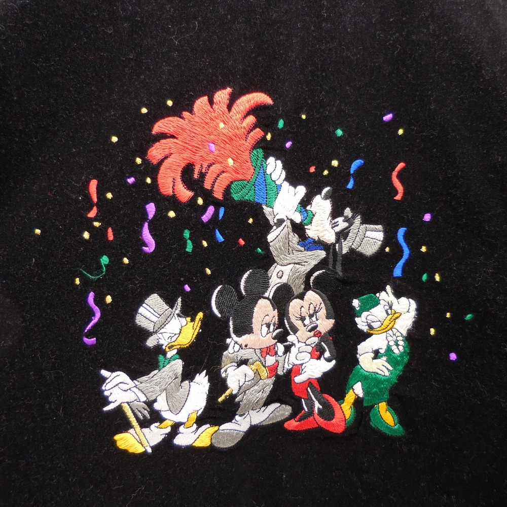 Disney Store Vintage Mickey Minnie Donald Goofy Embroidered Velvet Shirt Medium
